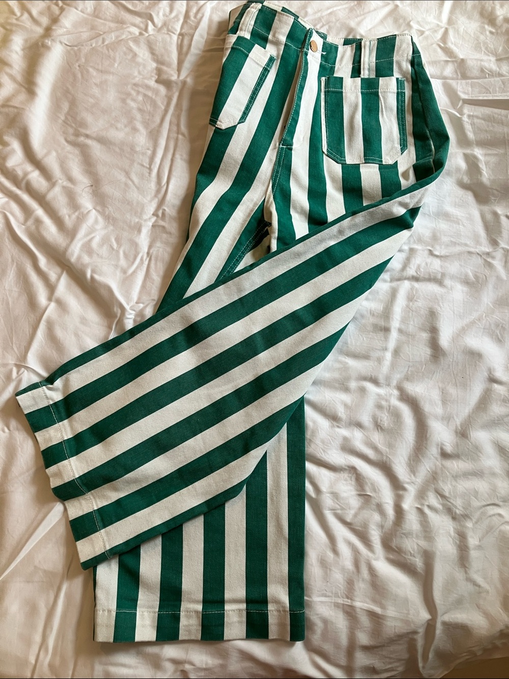 Green and White Striped women’s ankle length Pants